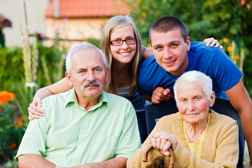 visiting the elder member - the grandmother - in a nursing home.